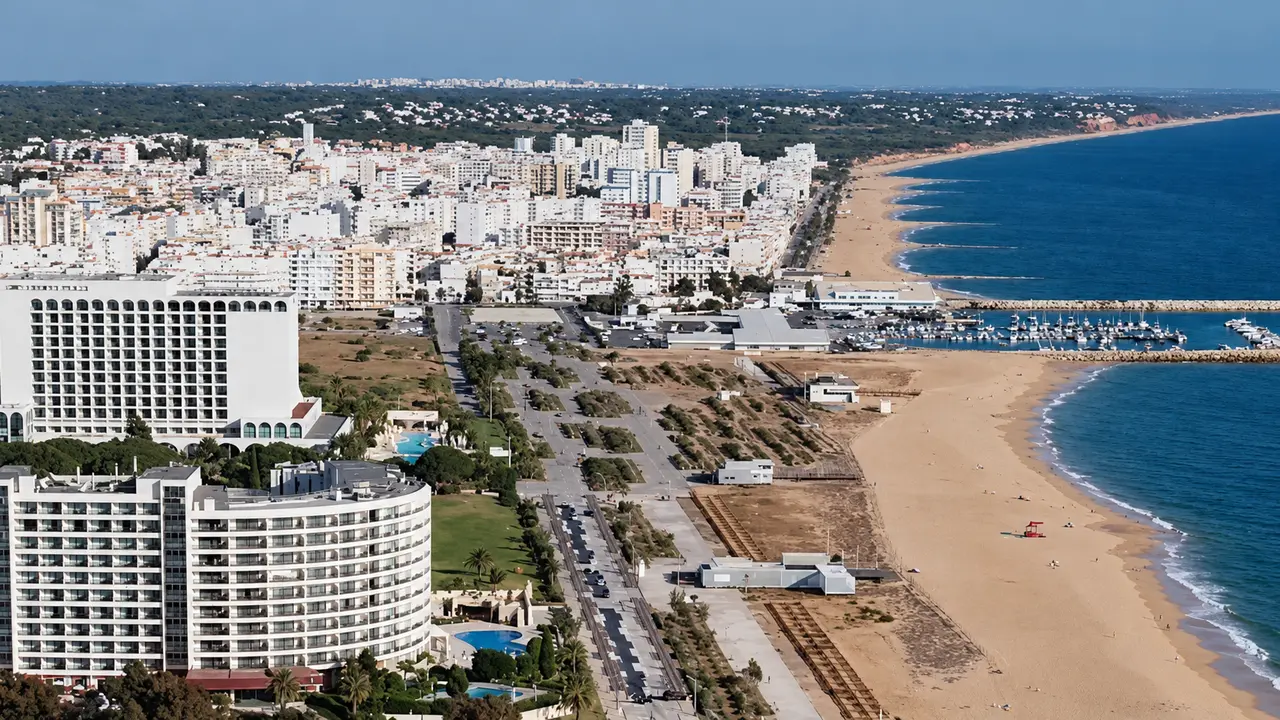 La costa desde el aire, con la playa y la ciudad